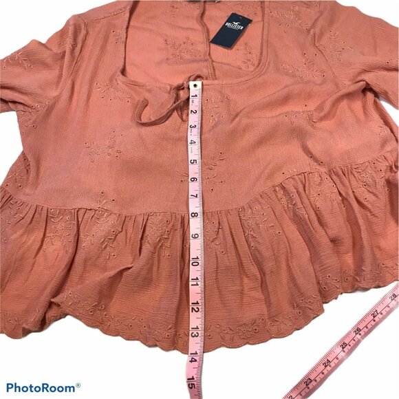 Hollister Womens Size Medium Blouse Embroidered Peplum Long Sleeve Rust New - Picture 12 of 12